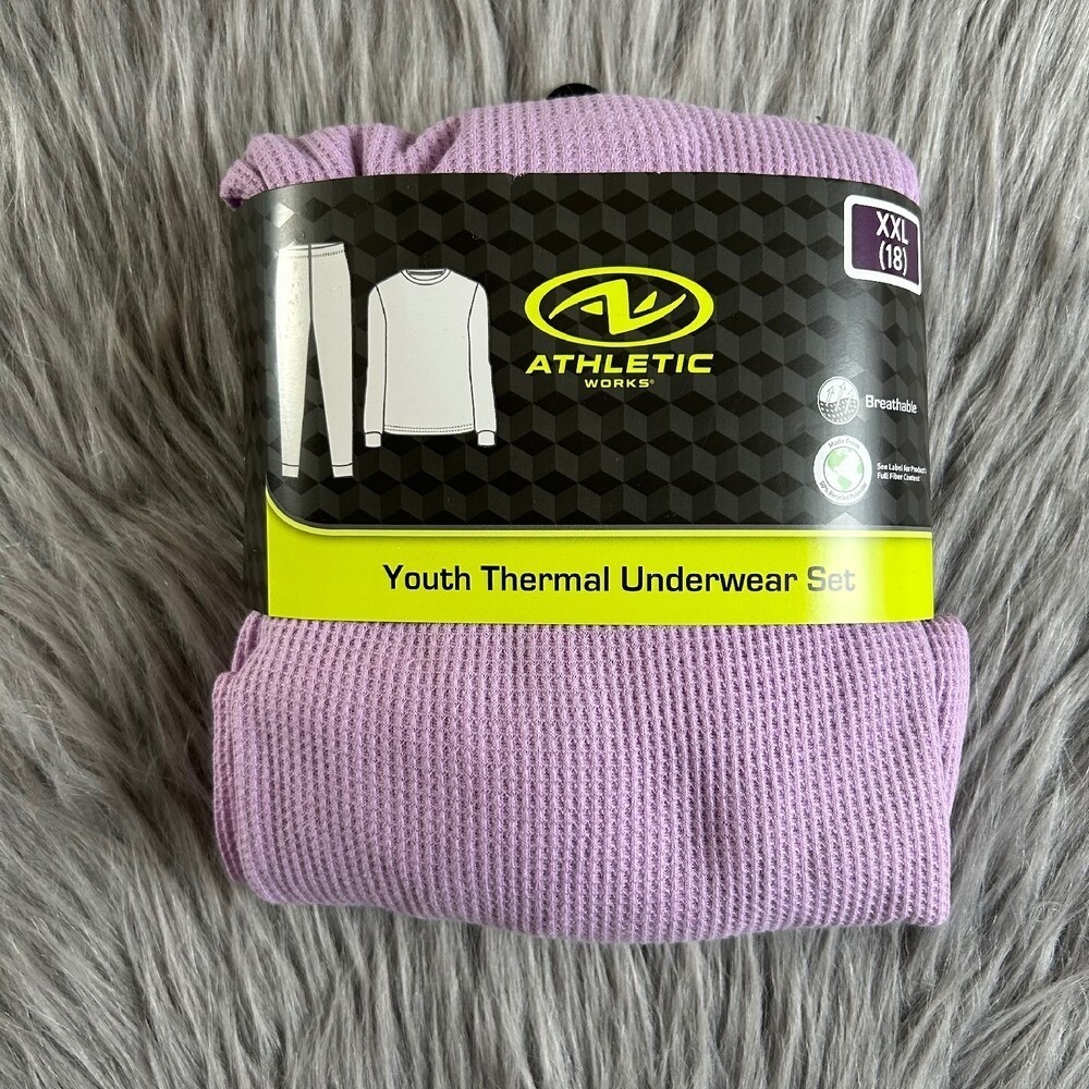 Athletic Works Two Piece Pajama Set Girl Size‎ XXL (18) Purple Thermal Underwear